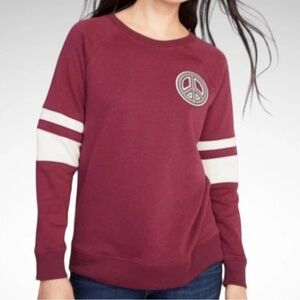 Old Navy Womens XXL‎ Burgundy Peace Sign Rugby Striped Sweatshirt Boho Grunge
